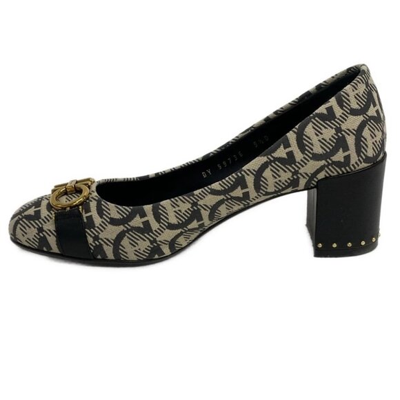 Salvatore Ferragamo -Cream Dark Gray Gold Women's Pumps  150-080925 - Picture 1 of 8